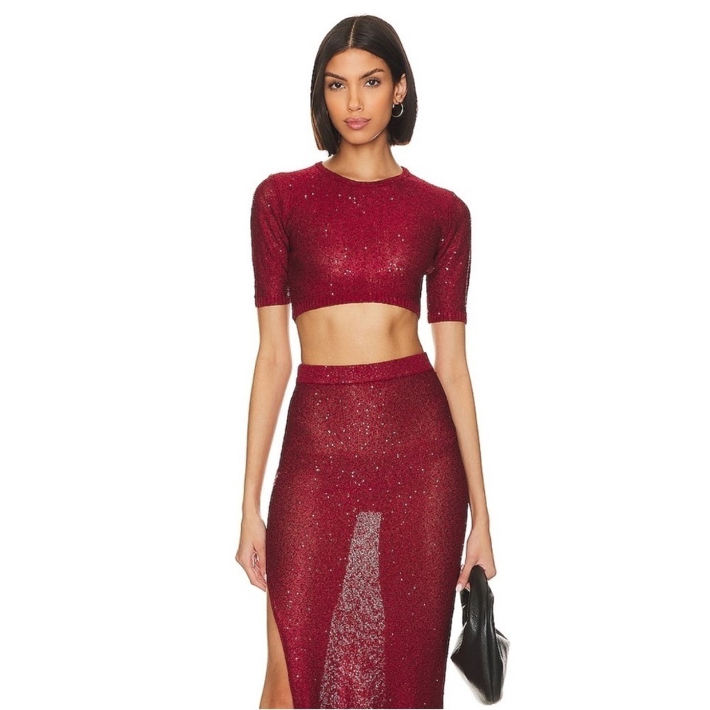 Misa Los Angeles Sparkling Deep Red Top and Skirt